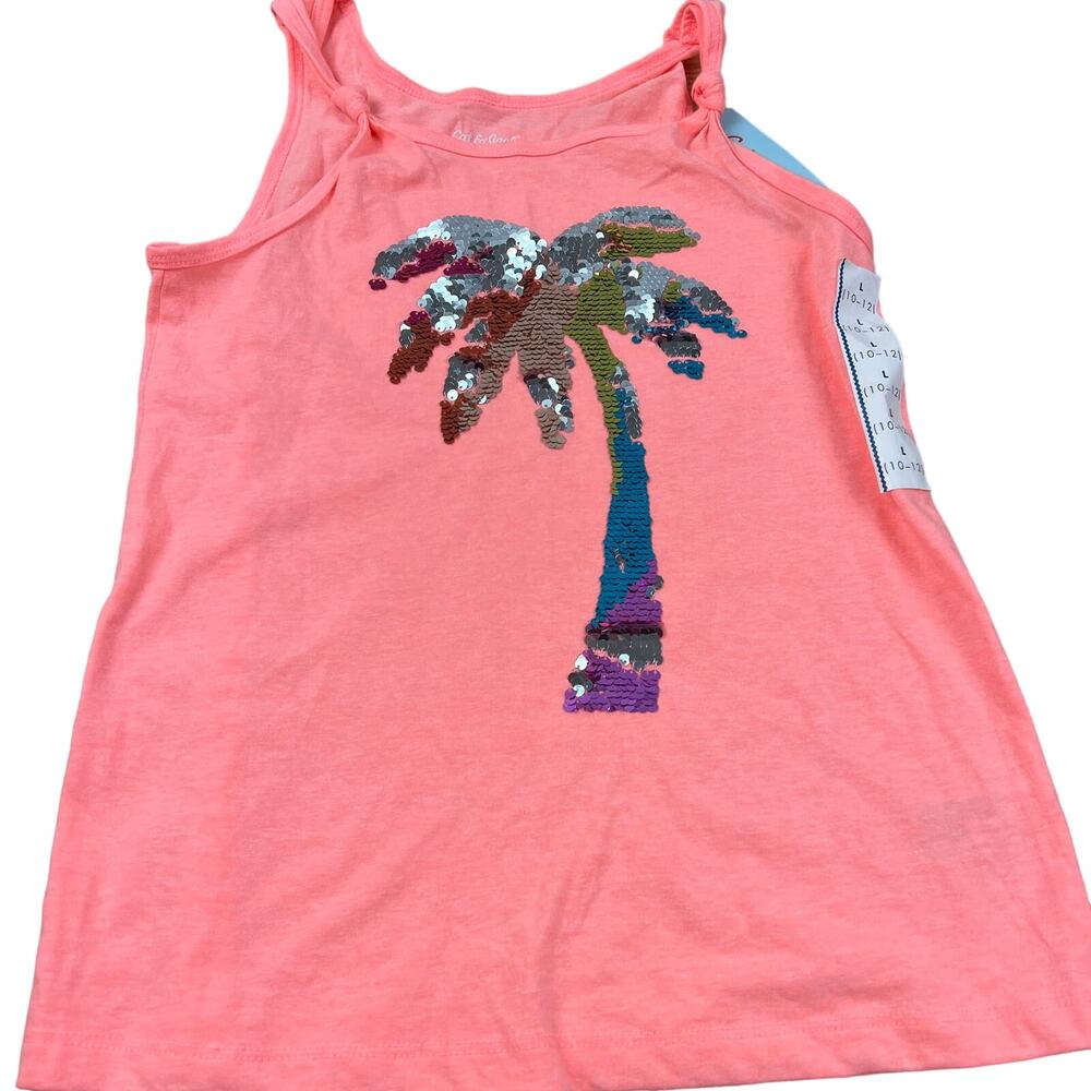 Cat & Jack Girls' Neon Peach Flip Sequin Palm Tree Tank Top - Size XL - NWT